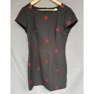 XOXO Black Dress Sz 13 Red‎ Bow Embroidered Mini Short Sleeve Punk Emo Vtg Y2K